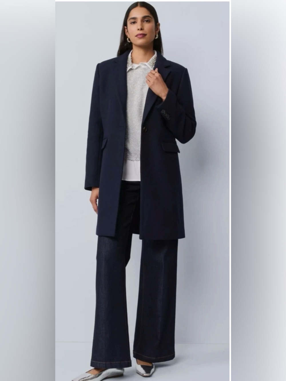 NWT ANN TAYLOR NIGHT SKY NAVY BLUE WOOL BLEND CHESTERFIELD COAT SZ S